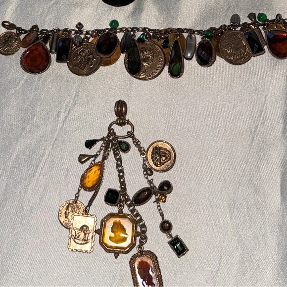 Coin Charm Bracelet, Pendant and Earrings Mixed Media, Jewels, Rhinestones - Picture 15 of 16